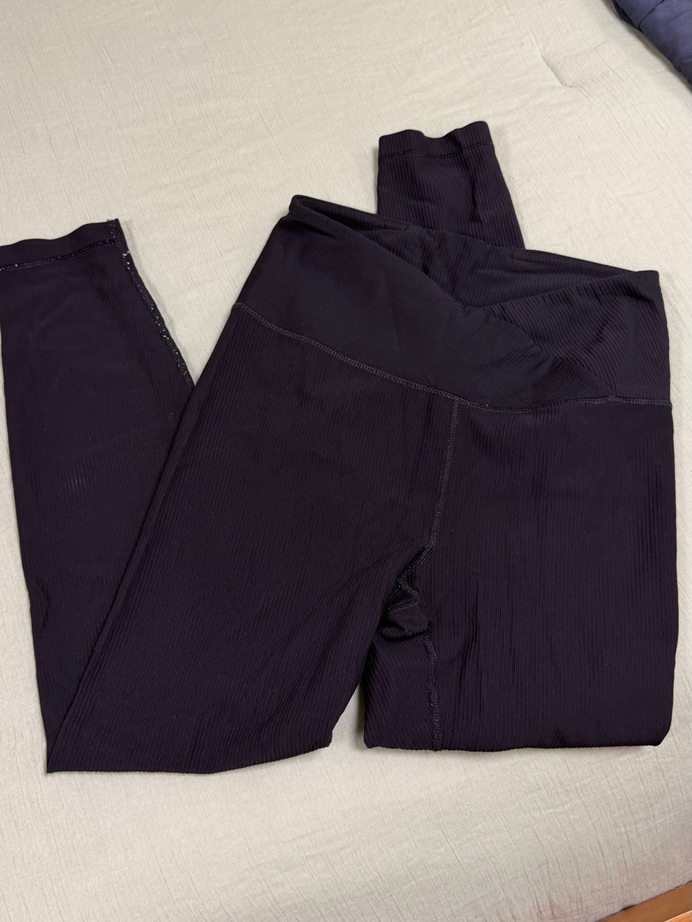 Free People Ribbed High-Waist Leggings in Deep Plum